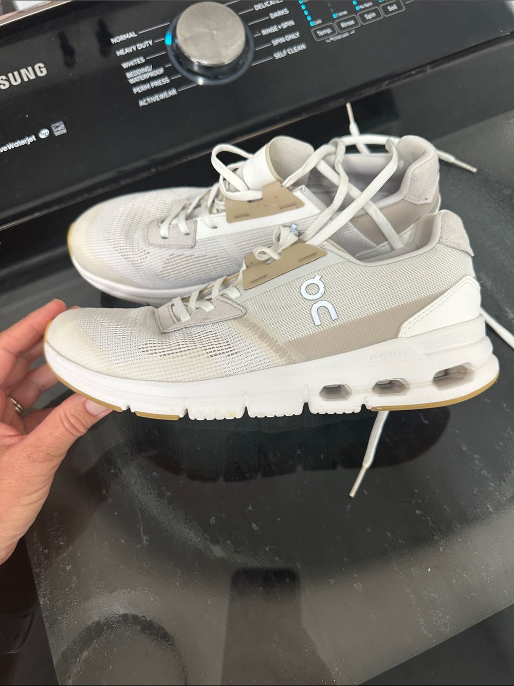 On Running Women's White and Tan Athletic Sneakers - Picture 2 of 2